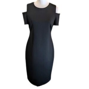 Calvin Klein black cold shoulder knee length sheath bodycon dress 4